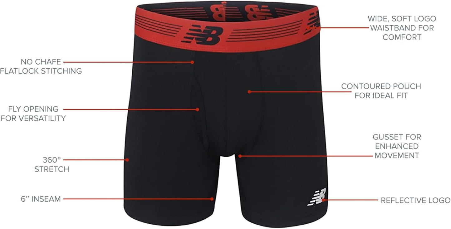 Men's Performance Boxer Briefs with Fly - Breathable Stretch Underwear, Moisture-Wicking, Soft Waistband (Pack of 3)