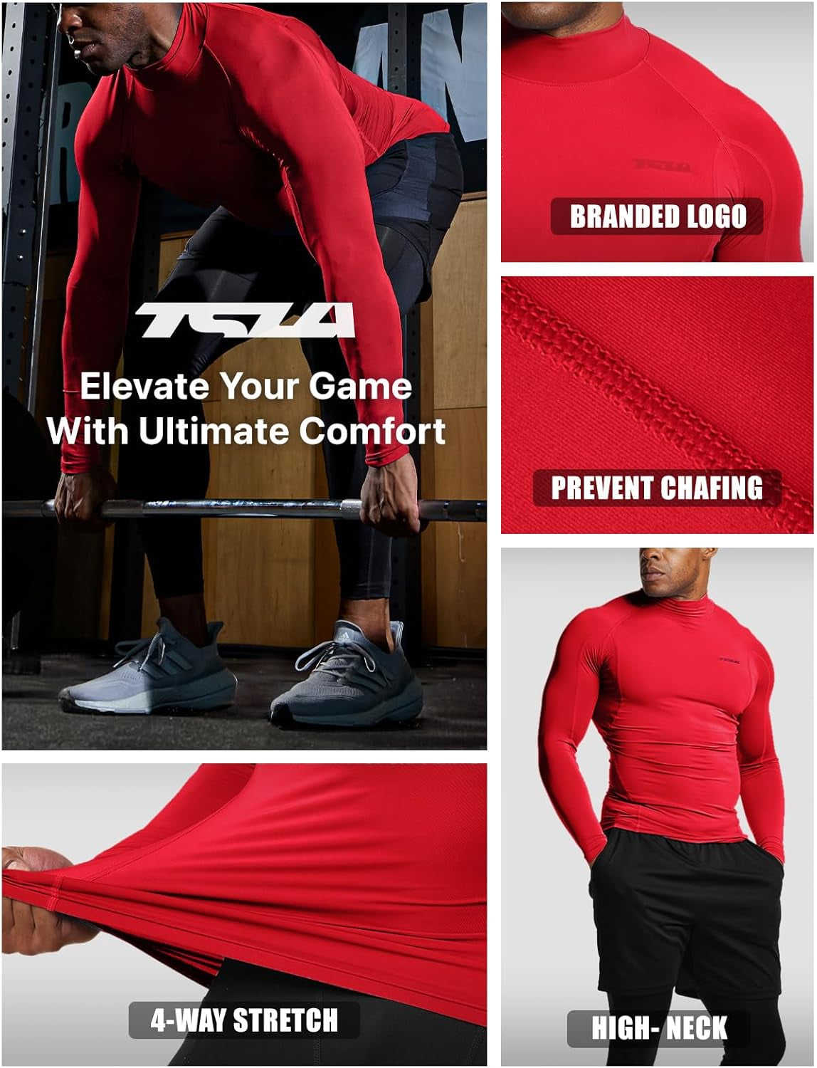 Men's UPF 50+ Mock Long Sleeve Compression Athletic Shirt for Water Sports