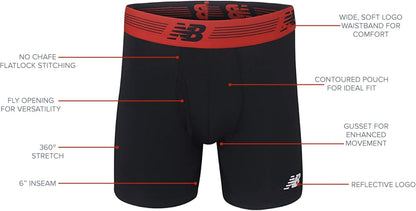 Men's Performance Boxer Briefs with Fly - Breathable Stretch Underwear, Moisture-Wicking, Soft Waistband (Pack of 3)